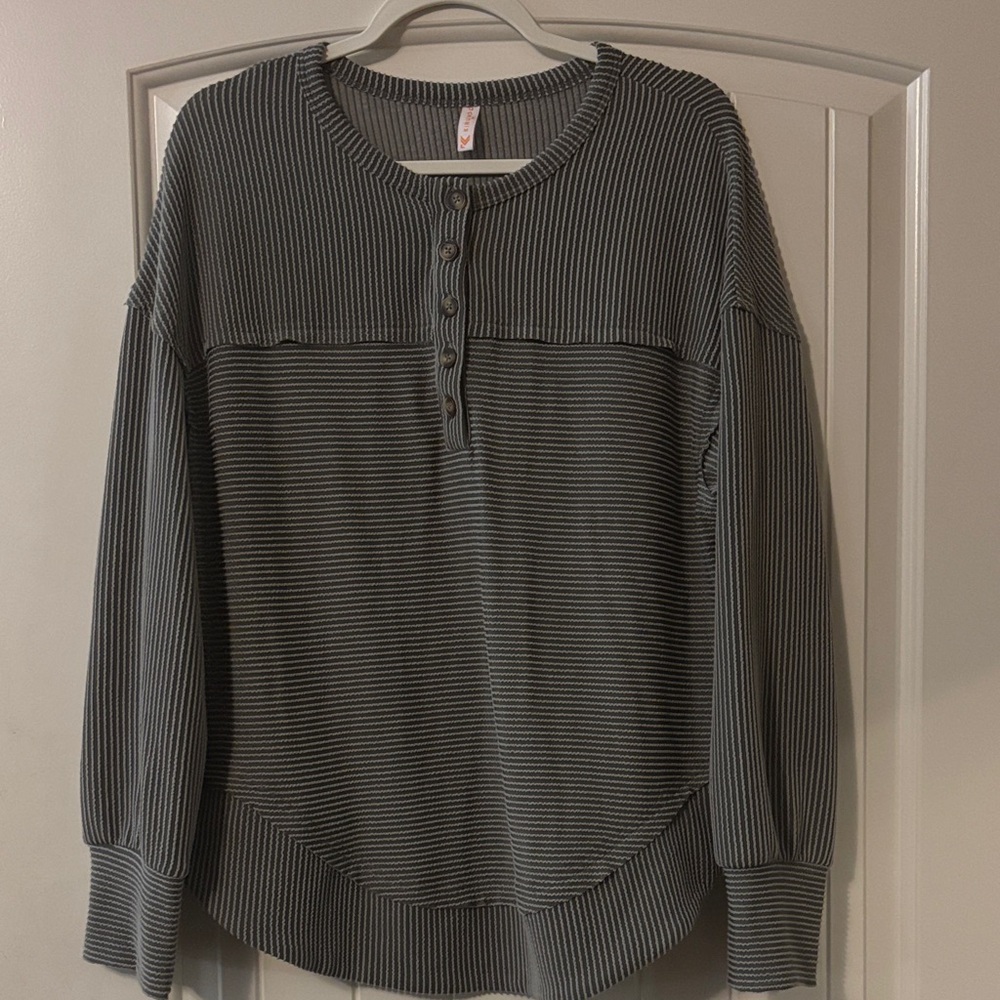 Striped Long Sleeve Henley Shirt